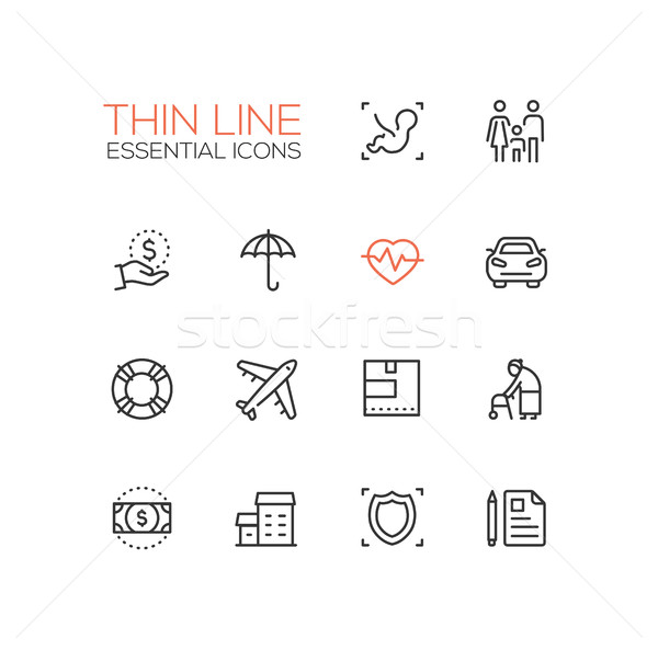 Insurance - modern vector single thin line icons set Stock photo © Decorwithme