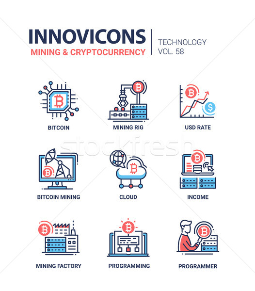 Mining and cryptocurrency - line design icons set Stock photo © Decorwithme
