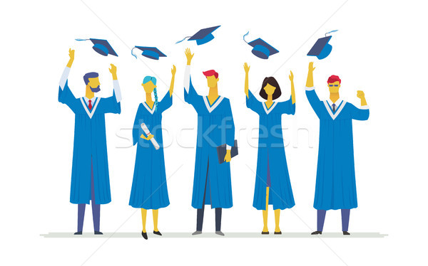 Happy graduating students - flat design style colorful illustration Stock photo © Decorwithme