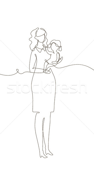 Mother with a child - one line design style illustration Stock photo © Decorwithme