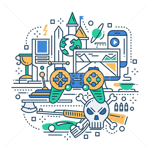 Video Gaming - line design composition Stock photo © Decorwithme