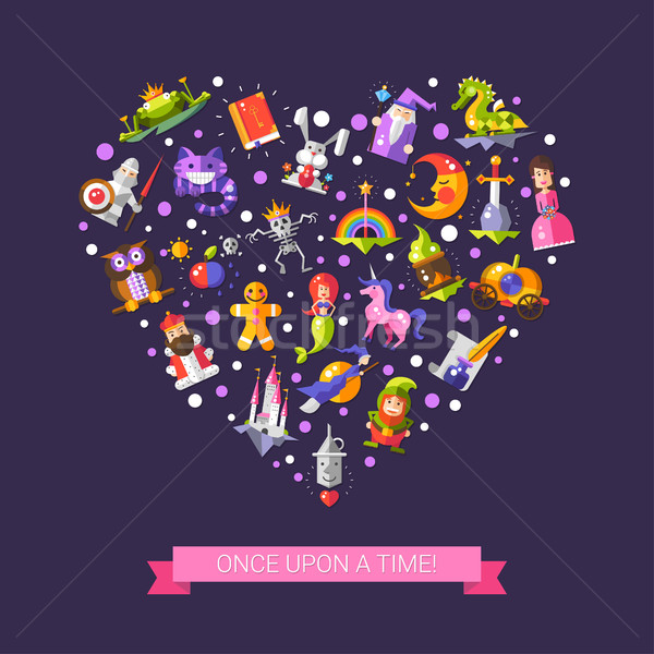 Illustration of fairy tales flat design magic icons and elements Stock photo © Decorwithme