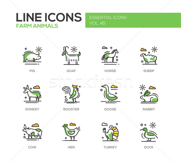 Farm animals - line design icons set Stock photo © Decorwithme