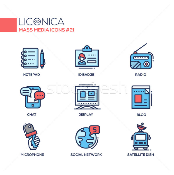 Mass Media - coloured modern single line icons set Stock photo © Decorwithme