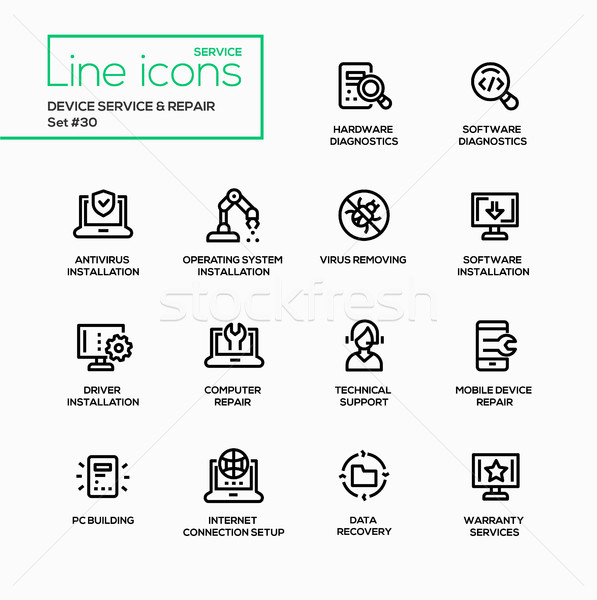 Device service repair - modern vector single line icons set Stock photo © Decorwithme