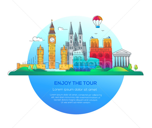 Enjoy the tour - vector line travel illustration Stock photo © Decorwithme