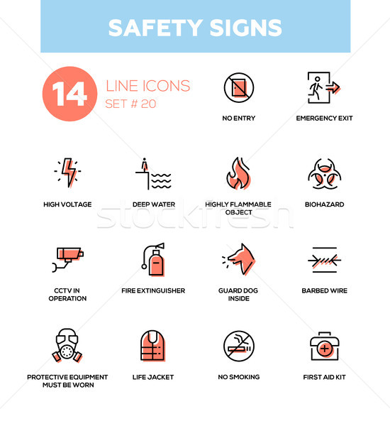 Safety Signs - modern simple icons, pictograms set Stock photo © Decorwithme