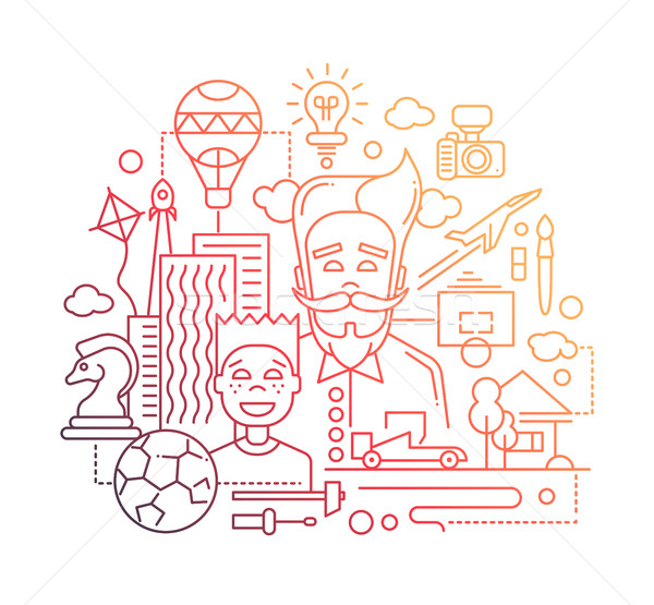 Common interests, hobbies - father and son line design illustration Stock photo © Decorwithme
