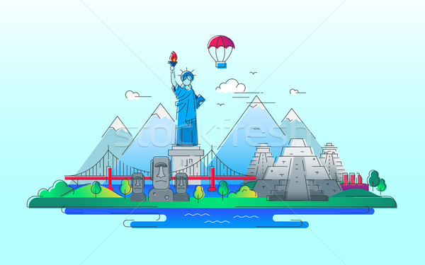 America - vector line travel illustration Stock photo © Decorwithme