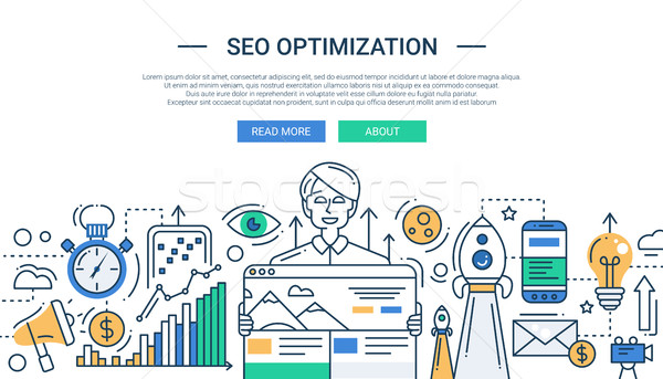 Illustration of modern SEO optimization line flat design composition and infographics elements with  Stock photo © Decorwithme