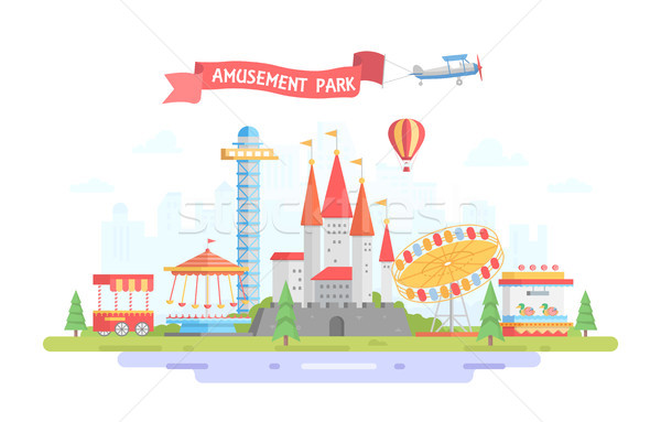 City with amusement park - modern flat design style vector illustration Stock photo © Decorwithme