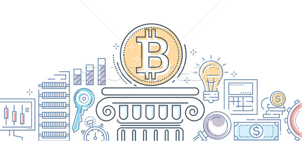 Bitcoin business - colorful line design style illustration Stock photo © Decorwithme