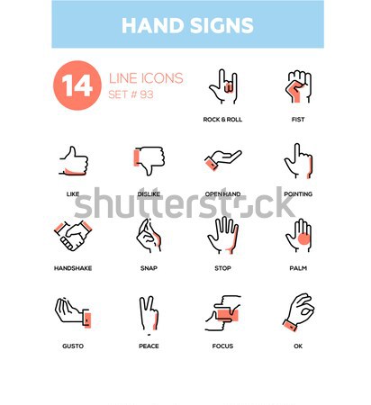 Hand signs - modern line design icons set Stock photo © Decorwithme