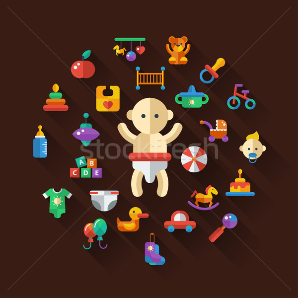 Set of flat design cute baby icons Stock photo © Decorwithme