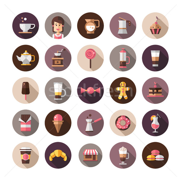 Set of modern flat design coffee-shop, cafe & bakery icons. Stock photo © Decorwithme