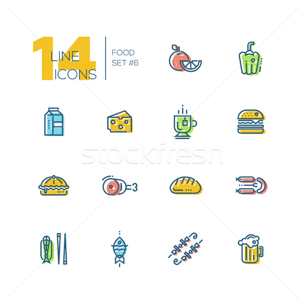 Kinds of Food Cafe Menu Thick Line Icons Set Stock photo © Decorwithme