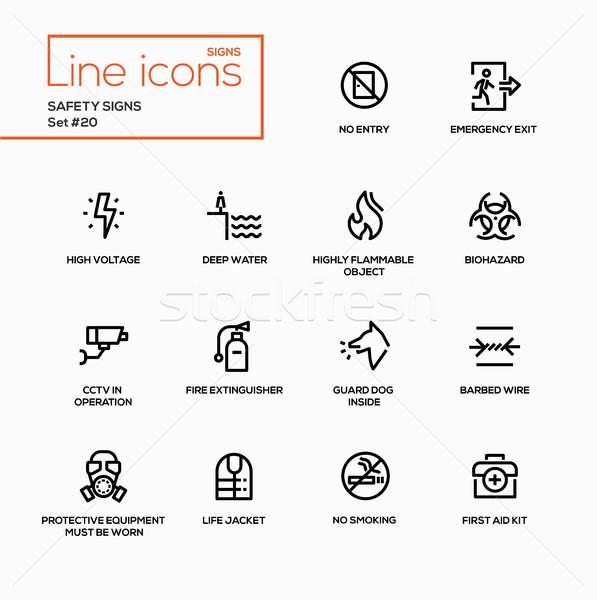 Safety Signs - modern vector single line icons set Stock photo © Decorwithme