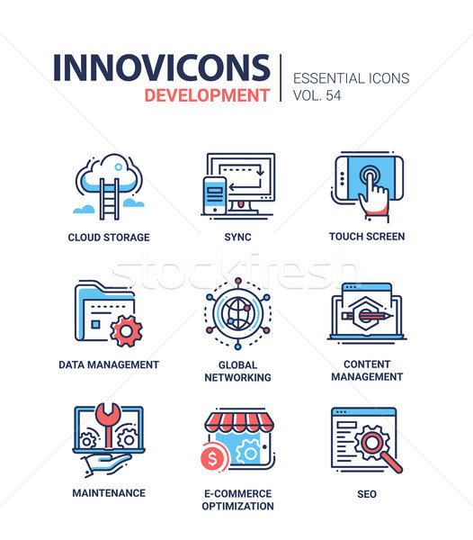 Web Page Development - modern vector line icons set. Stock photo © Decorwithme