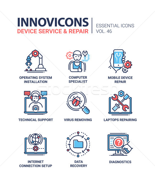 Device Service - modern vector line design icons set. Stock photo © Decorwithme