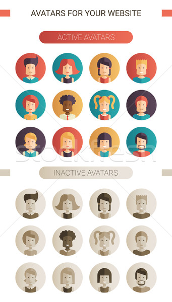 Set of isolated flat design people icon avatars for social network and your design. Active, inactive Stock photo © Decorwithme