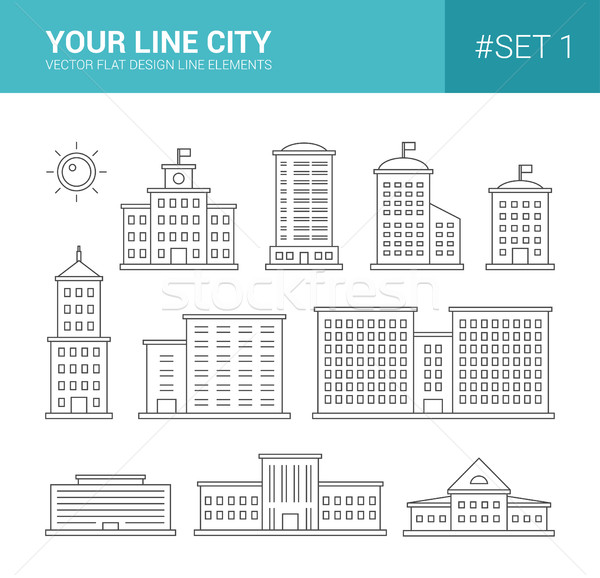 Set of line flat design buildings icons. Skyscrapers, goverment  Stock photo © Decorwithme