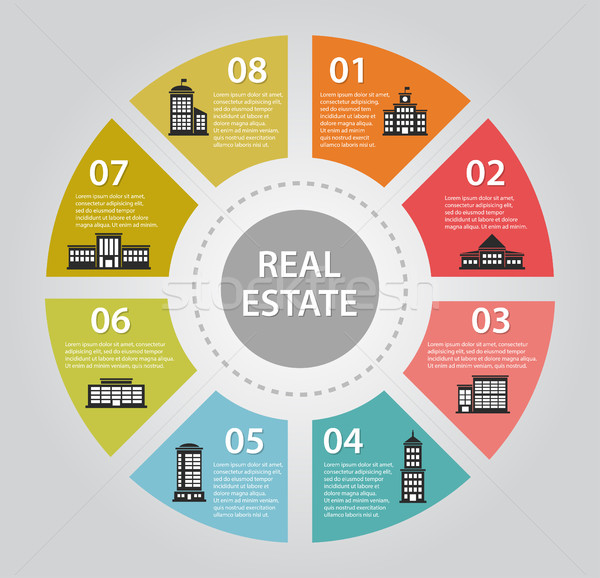 Illustration of flat design infographics composition with real e Stock photo © Decorwithme