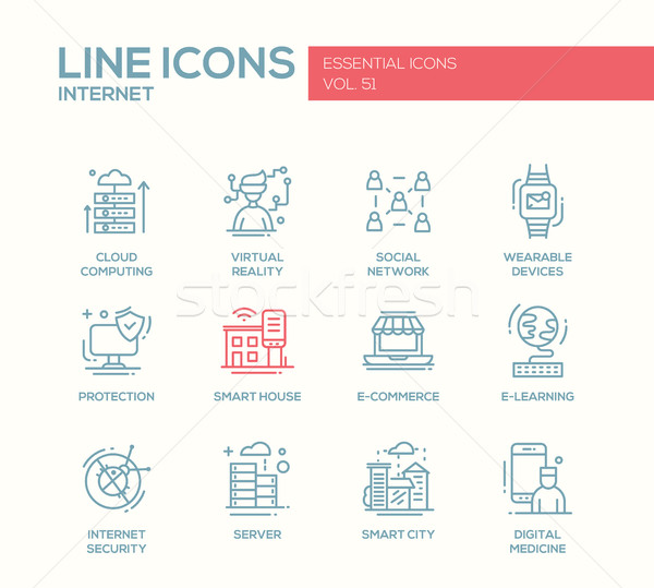 Internet - flat design line icons set Stock photo © Decorwithme