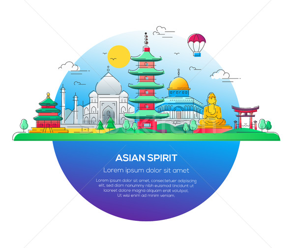 Foto stock: Asia · espíritu · vector · línea · viaje · ilustración