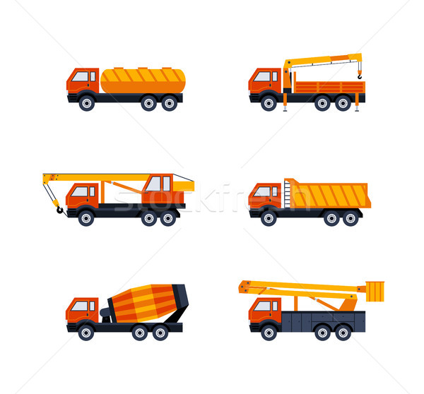 Construction Vehicles - modern vector flat design icons set Stock photo © Decorwithme