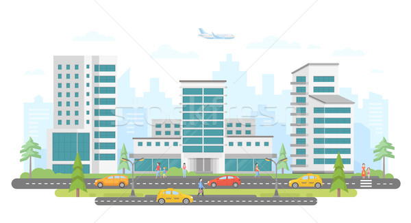 Busy street - modern colorful flat vector illustration Stock photo © Decorwithme