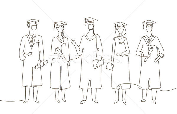 Graduating students - one line design style illustration Stock photo © Decorwithme
