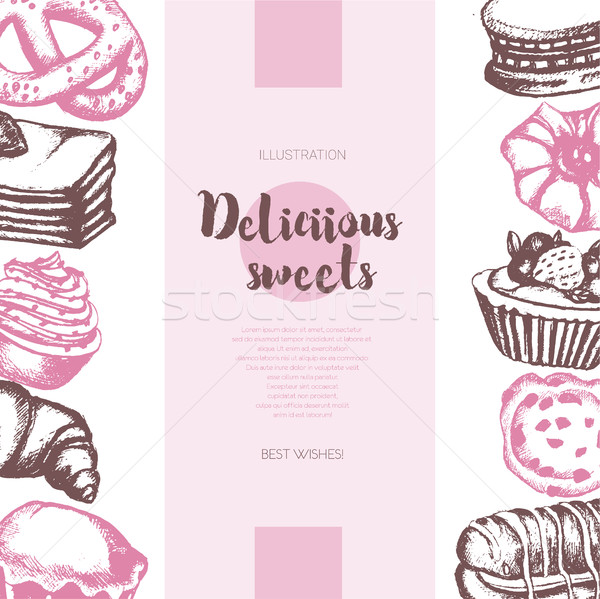 Delicious Sweets - color hand drawn composite banner. Stock photo © Decorwithme