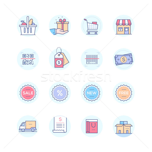 Shopping - modern vector colorful icons set Stock photo © Decorwithme