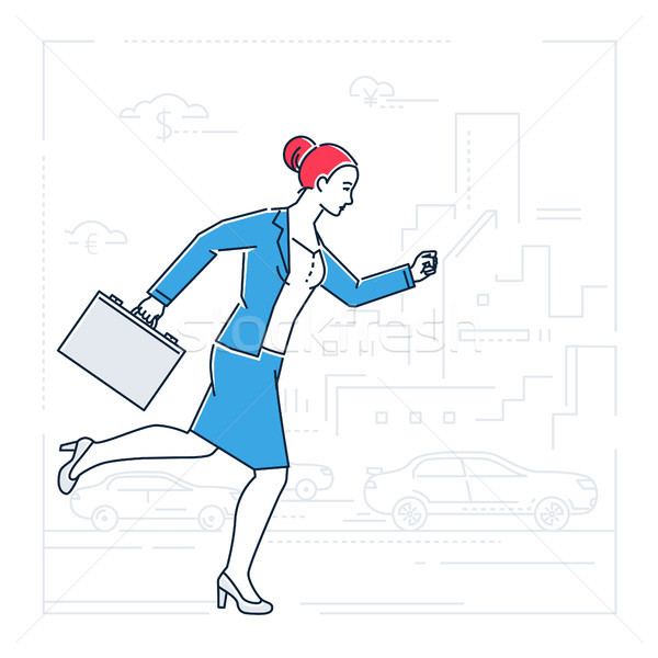 Businesswoman late for a meeting - line design style illustration Stock photo © Decorwithme
