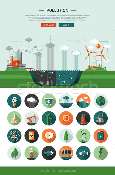 Flat design ecological icons with header and infographics elements Stock photo © Decorwithme