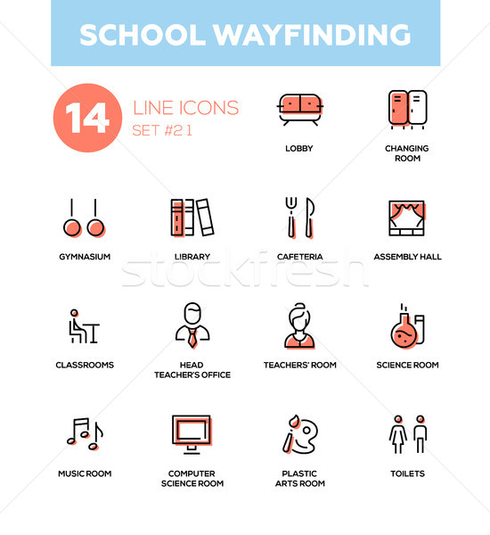 School wayfinding - modern simple icons, pictograms set Stock photo © Decorwithme