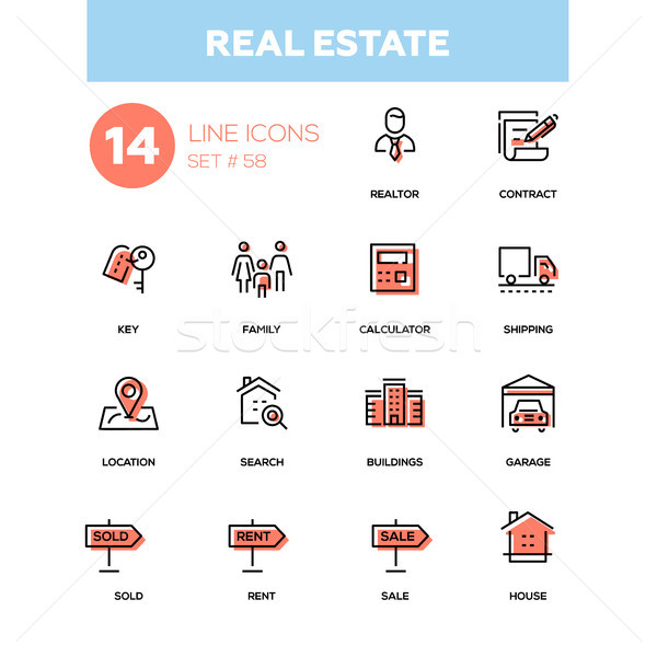 Business concept, real estate - line design icons set Stock photo © Decorwithme