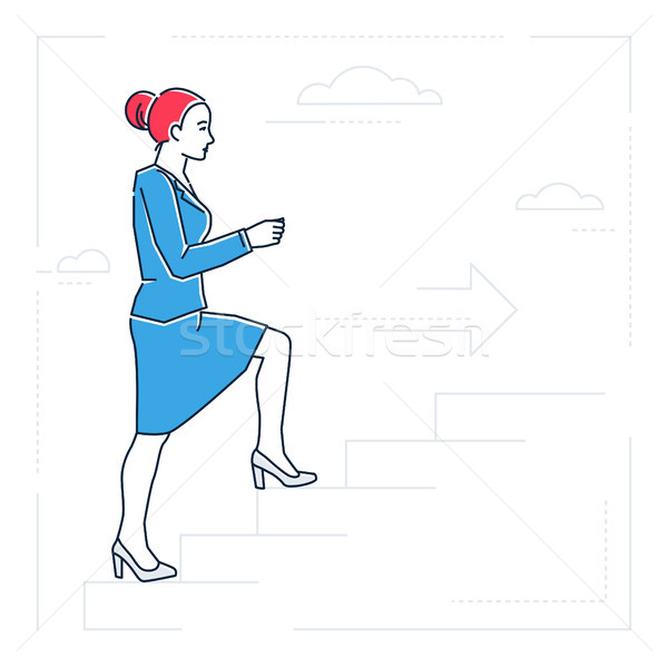 Businesswoman climbing a ladder - line design style isolated illustration Stock photo © Decorwithme
