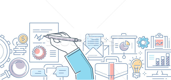 Signing a contract - modern line design style illustration Stock photo © Decorwithme