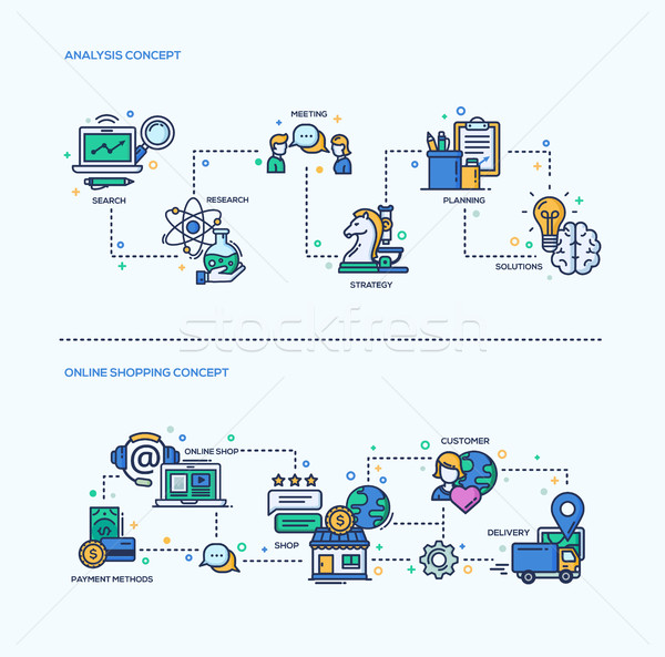 Analysis, Online Shopping Icons Business Concept Compositions Set Stock photo © Decorwithme