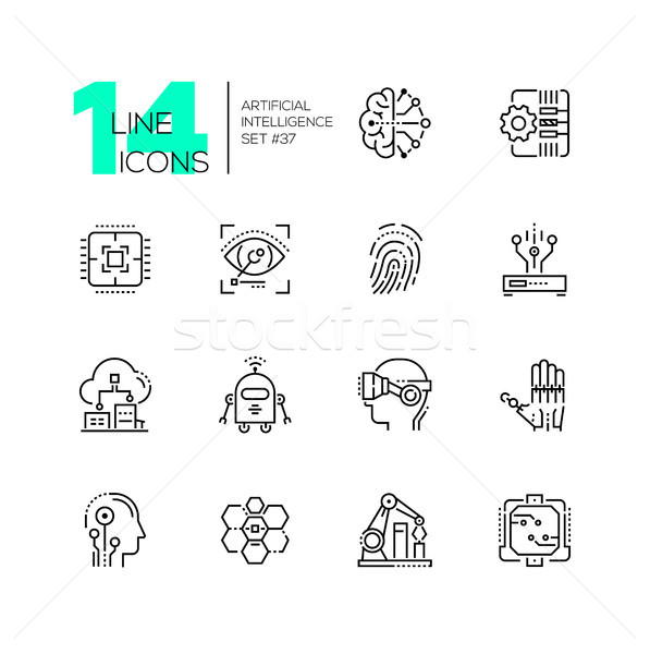 Künstliche Intelligenz Set line Design Stil Symbole Stock foto © Decorwithme