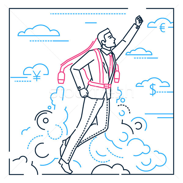 Businessman flying on a jet engine - line design style illustration Stock photo © Decorwithme