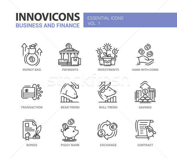 Stock photo: Modern office and business line flat design icons, pictograms set