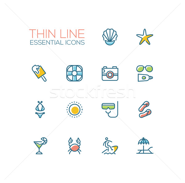At the Beach - line icons set Stock photo © Decorwithme