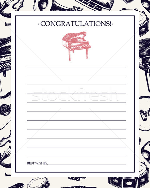 Musical Instruments - hand drawn template card. Stock photo © Decorwithme