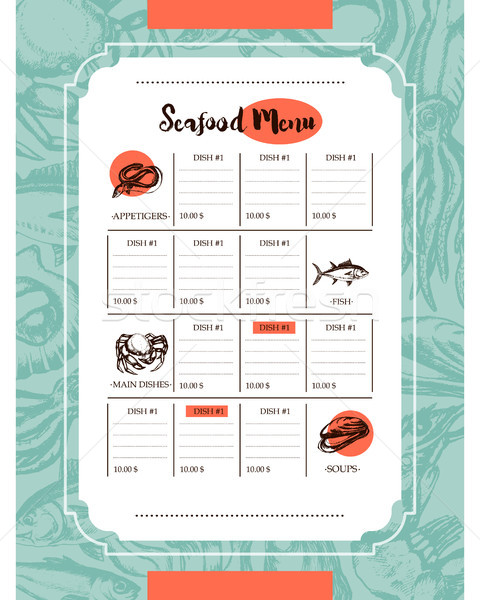 Delicious Seafood - vector drawn template menu Stock photo © Decorwithme