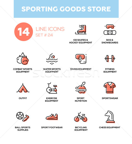 Sporting goods store - modern simple icons, pictograms set Stock photo © Decorwithme
