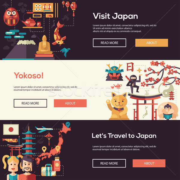Япония путешествия Баннеры набор известный Японский Сток-фото © Decorwithme