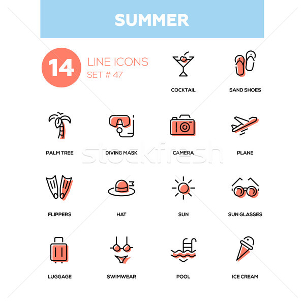 Summer concept - line design icons set Stock photo © Decorwithme