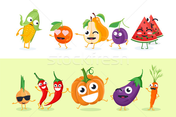 Drôle Fruits Légumes Vecteur Isolé Illustration